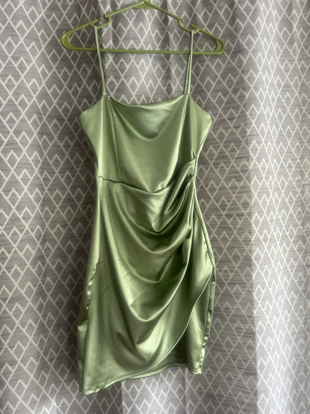 Windsor Satin Drape Mini Dress in Light Green